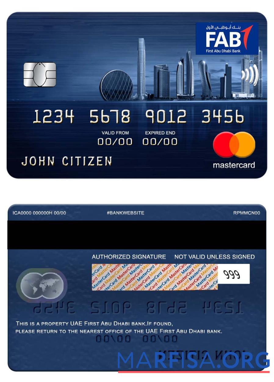 Printable UAE First Abu Dhabi bank mastercard real example